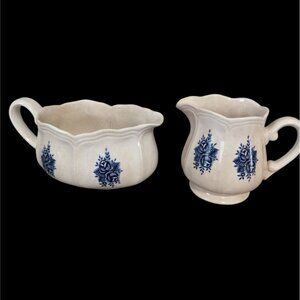 Sears Mayhill Creamer & Gravy Boat Set Federalist Blue Floral Design Vintage